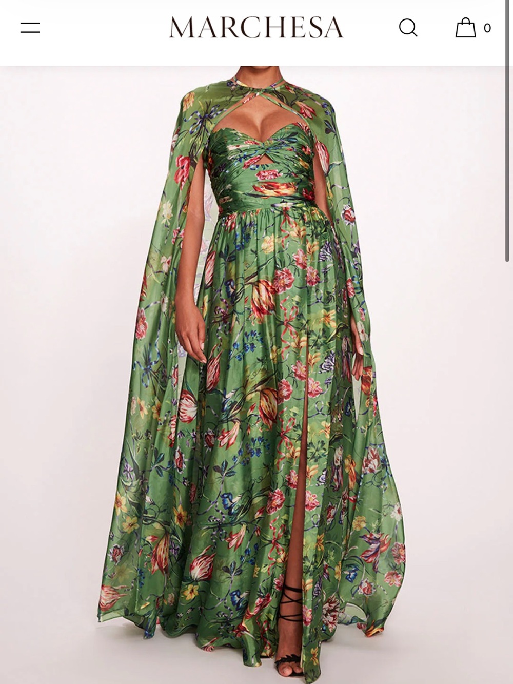 In search of Marchesa Green Floral Cape Evening Dress Gown 8 or 10 Ribbons